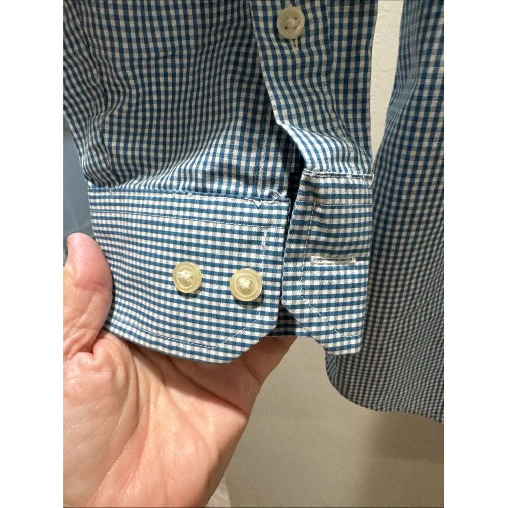 Banana Republic Non-iron Slim Fit Long Sleeve Mens Shirt L 16.5x33 Blue Check
